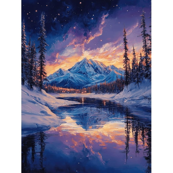 Winter Mountain Sunset Canvas Painting Perfect for Living Room Bedroom Office Hallway and Hotel Decoration