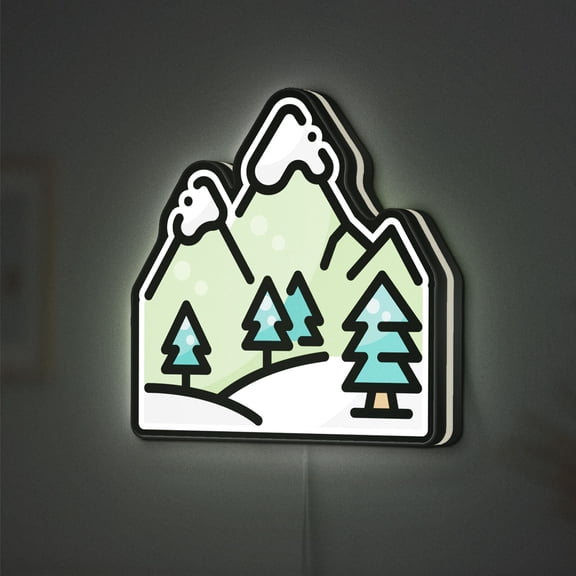Winter Mountain View 3D Novelty Light Box, Cold Weather Light Featuring Snowflakes and Ice Scene for Seasonal and Holiday Decor (Height 8 inch, 20cm)