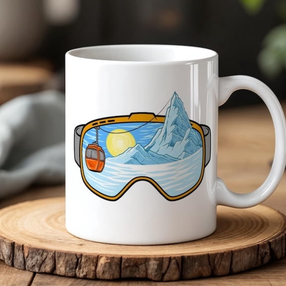 Winter Mountain View Mug 0 ml Snowy Peaks Ski Lift Scene Cozy Winter Coffee Cup.
