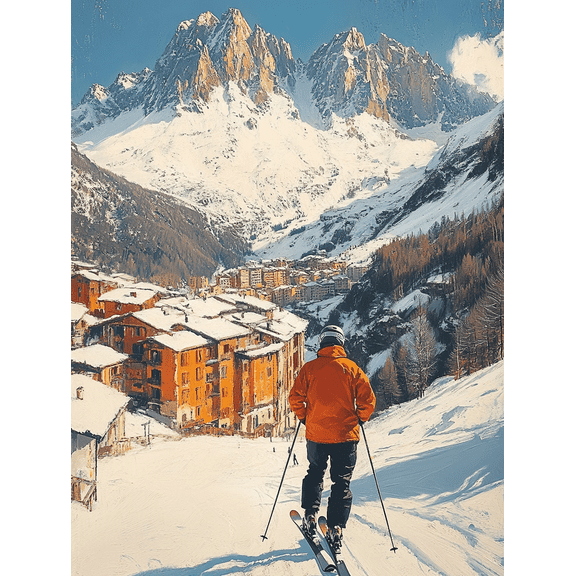 Winter Mountain Village Ski Canvas Print/Wall Art Perfect for Living Room Bedroom Ski Lodge Cabin Decor and Mountain Home Decor.