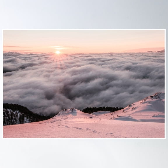 Winter Mountains Sunset - Beautiful View Poster Wall Art, Modern Wall Decor, 8x12 UNFRAMED