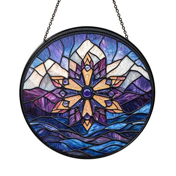 Winter Nature Scene Snowflake Stained Glass Suncatcher2101
