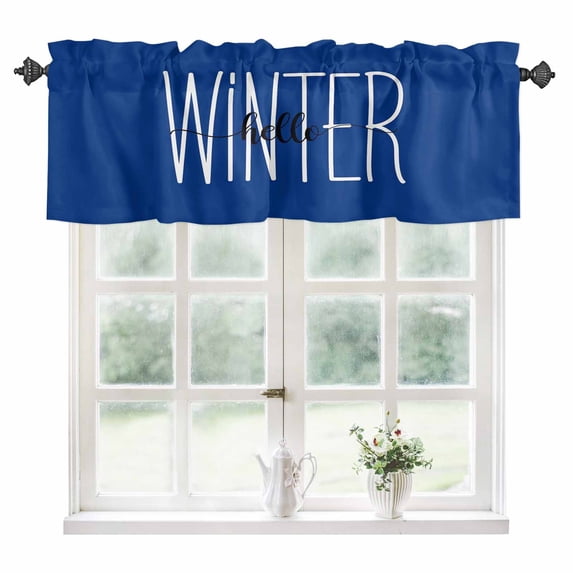 Winter Navy Blue Kitchen Valances for Windows 54x18 Inch Kitchen Curtains Valances Rod Pocket Christmas Xmas Modern Minimalist Words Art Bathroom Window Valances for Window Treatment Decor