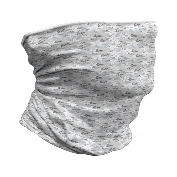 Winter Neck Gaiter, Poinsettia Flora Vintage, Unisex, Grey White Pale Blue, by Ambesonne