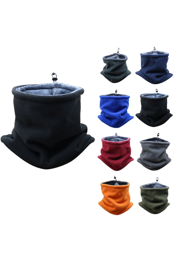Winter Neck Warmer Double-Layer Fleece Neck Gaiter With Adjustable Drawstring Thermal Snood Face Mask Tube Scarf Army Green