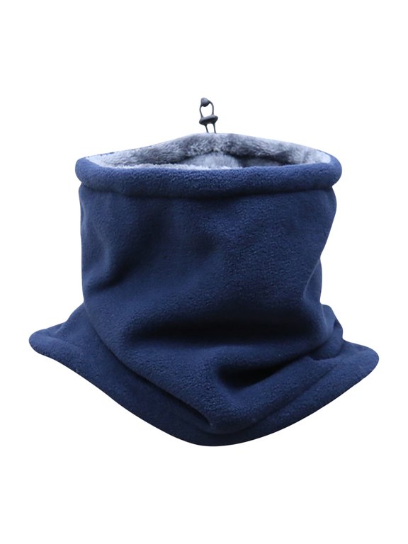 Winter Neck Warmer Double-Layer Fleece Neck Gaiter With Adjustable Drawstring Thermal Snood Face Mask Tube Scarf Navy
