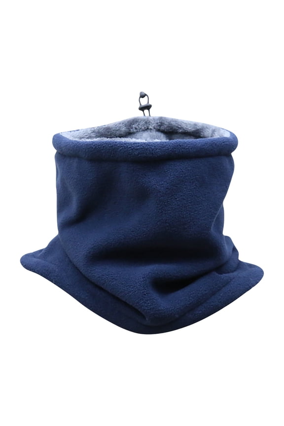 Winter Neck Warmer Double-Layer Fleece Neck Gaiter With Adjustable Drawstring Thermal Snood Face Mask Tube Scarf Navy