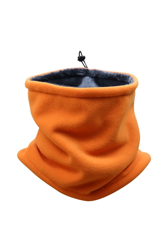 Winter Neck Warmer Double-Layer Fleece Neck Gaiter With Adjustable Drawstring Thermal Snood Face Mask Tube Scarf Orange