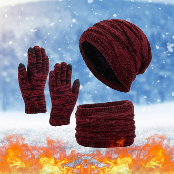 Winter Neutral Women Men Autumn And Solid Color Wool Hat Thickened Warm Ear Protection Cold Knitted Glove Scarf Three Piece Set
