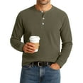 thumbnail image 1 of Winter New T-shirt Retro Men's Waffle Long-sleeved T-shirt Loose Fashion Henley Collar Bottoming-shirt, 1 of 5