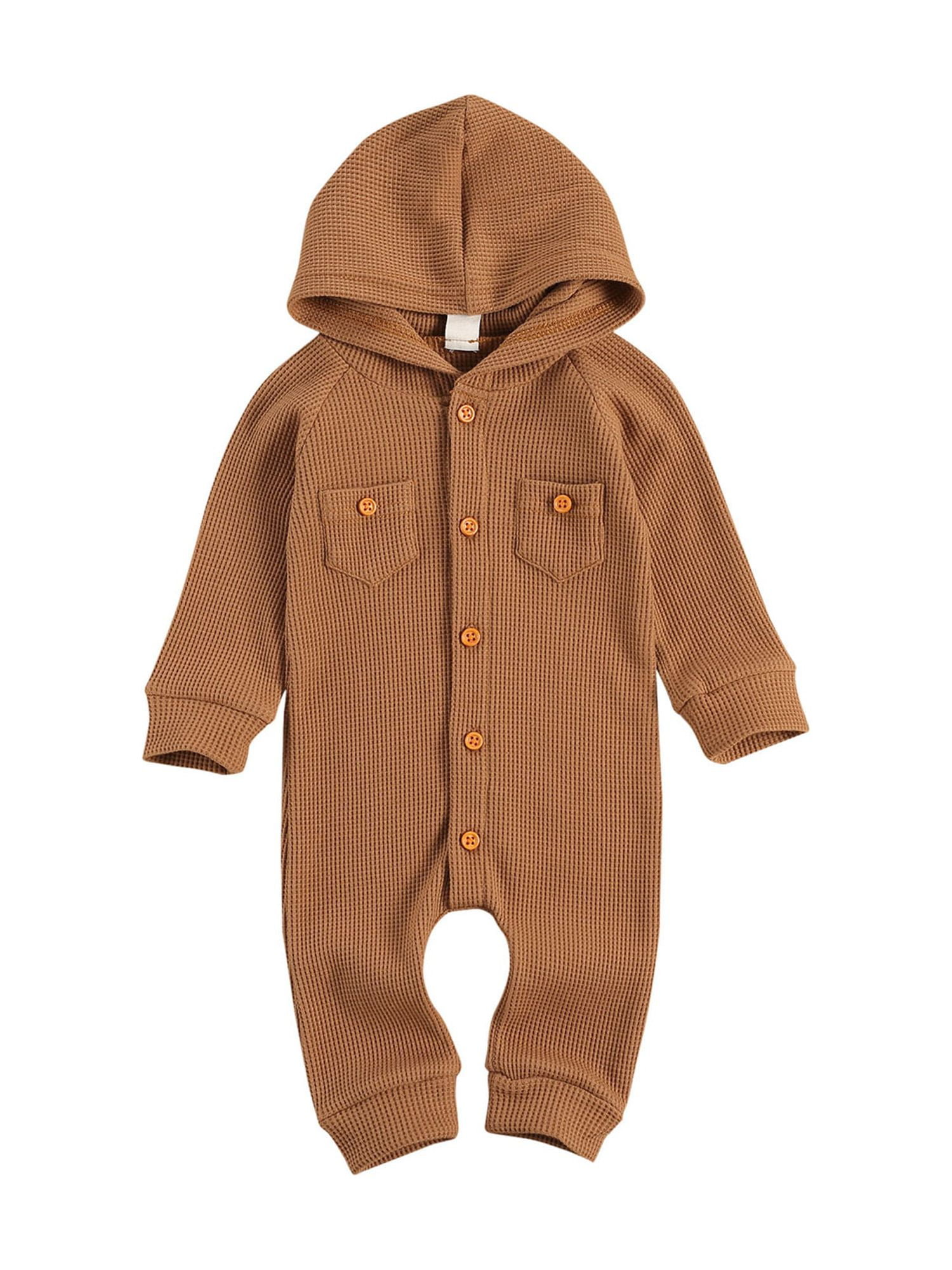 Winter Newborn Baby Boy Girl Solid Romper Infants Front Single Breasted