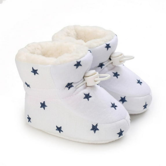 Winter Newborn Baby Cotton Star Print Booties Non-Slip Sole Toddler Boys Girls Warm Fleece Shoes Snow Boots 0-18M