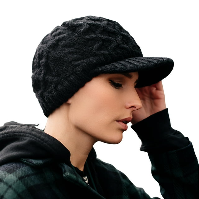 Winter Newsboy Hats For Women with Brim Knit Visor Caps Wool Bill