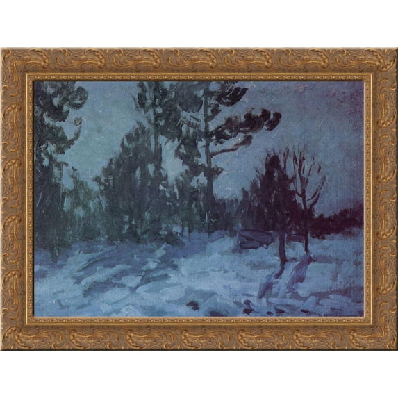 Winter Night 24x18 Gold Ornate Wood Framed Canvas Art by Konstantin Korovin