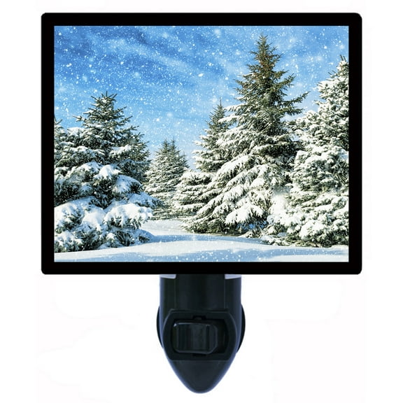 Night Light - Fir Trees in Snow. | Winter Theme, Includes Free Switchable Insert, 4W Bulb, E12 Base