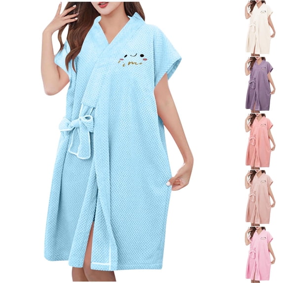 Winter Nightgowns for Women Thickened Fleece Warm V-Neck Short Sleeve Mid-Length Fast Drying Water Absorbent Casual Daily Solid Color Loose Sleeping Robe Homewear