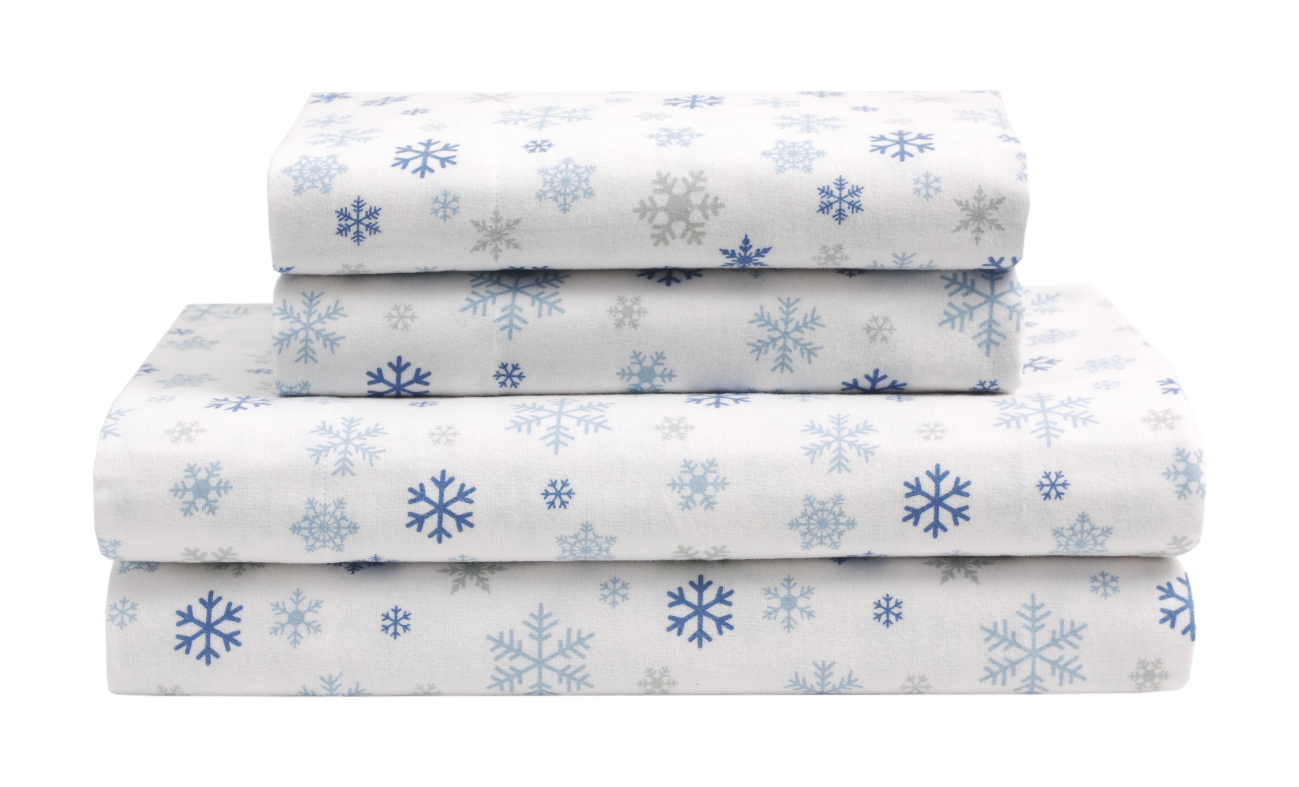 Full Gray and Blue Cotton Flannel Plaid Sheet Set