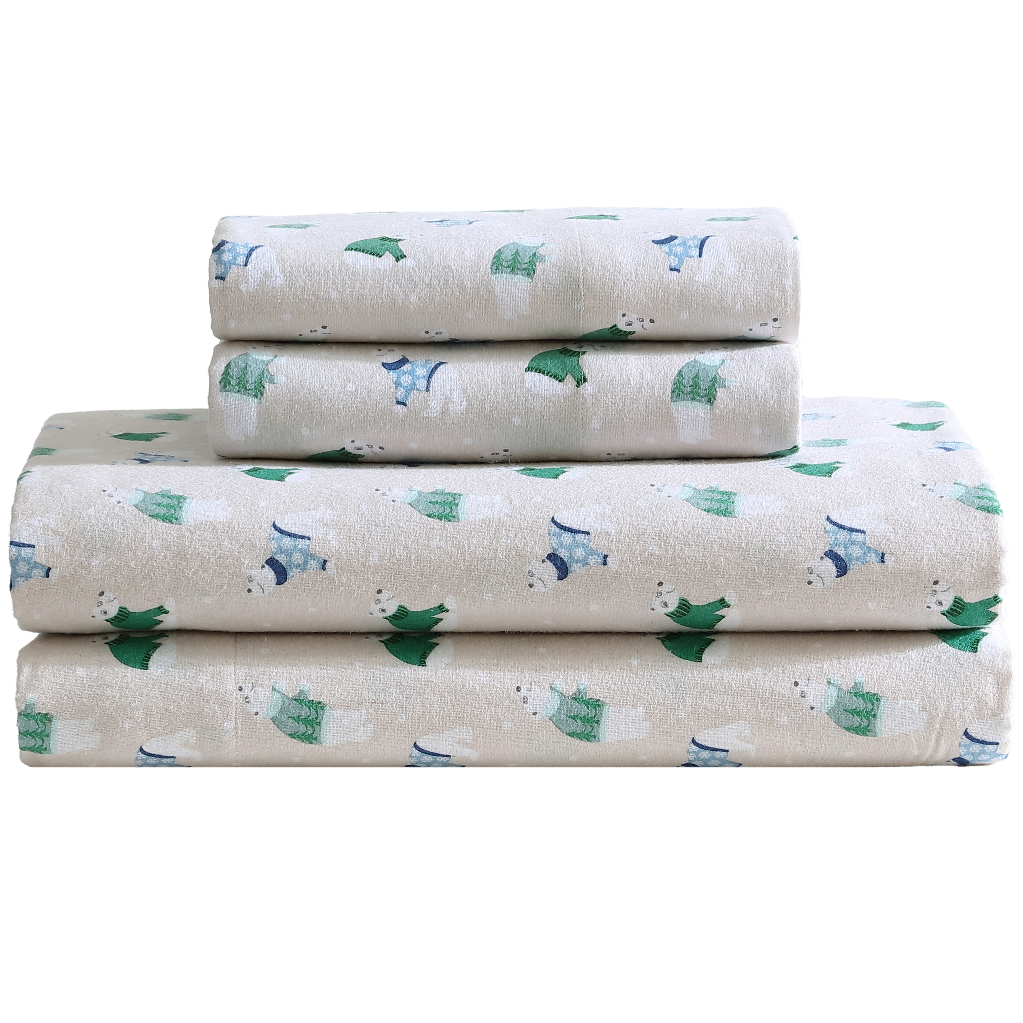 Winter Nights Cotton Flannel Sheet Set, Full, Holiday Bears