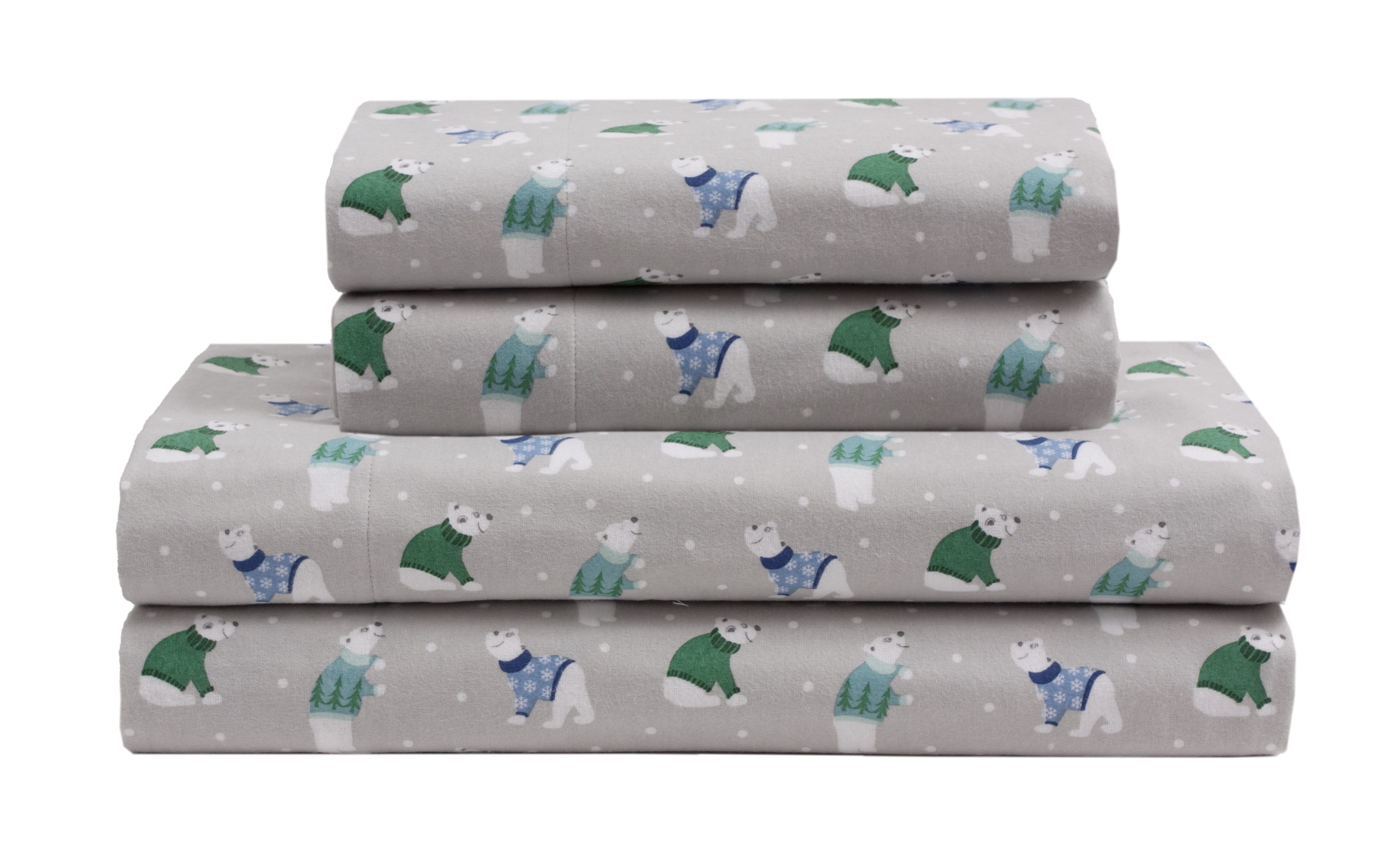 Winter Nights Cotton Flannel Sheet Set, Full, Holiday Bears
