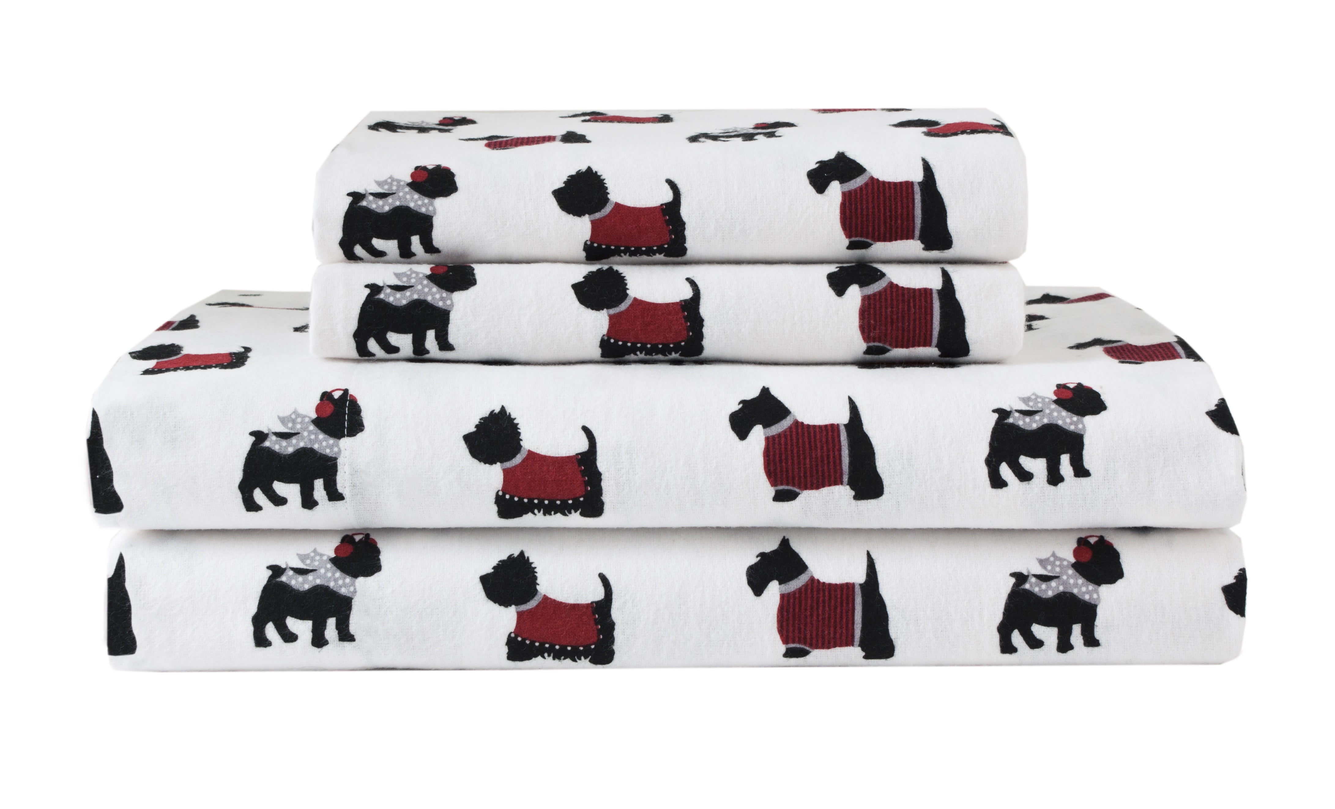 King Size Red and White Cotton Flannel Sheet Set
