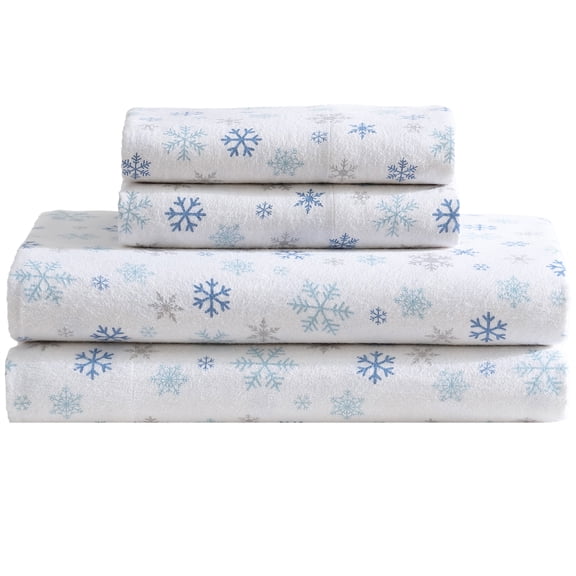 Winter Nights Cotton Flannel Sheet Set, Queen, Fresh Snow
