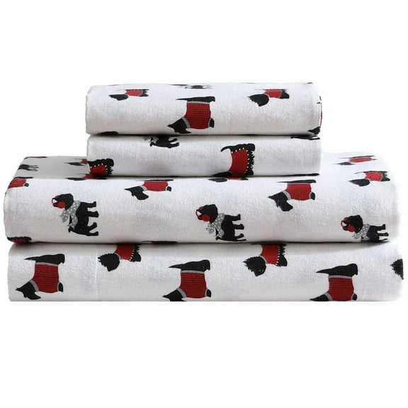 Winter Nights Cotton Flannel Sheet Set, Queen, Warm Doggies