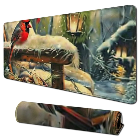 Winter Non Slip Rubber Base Mouse Pad Birds Christmas Decoration for Home Office and Gaming
