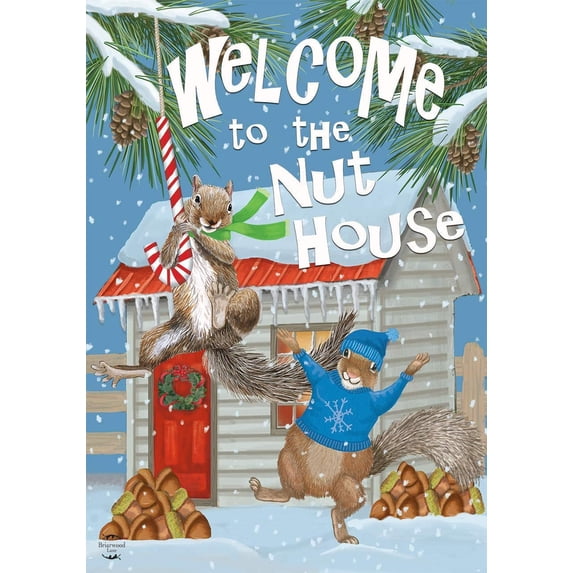 Winter Nut House Garden Flag Squirrels Welcome 12.5" x 18"