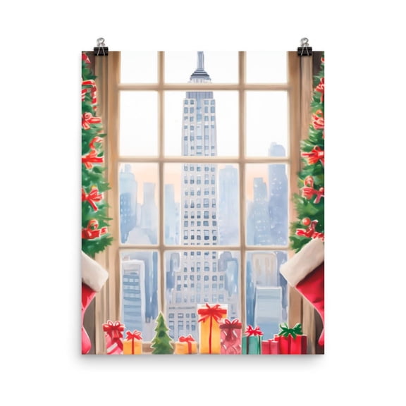 Winter In Nyc Print, Empire State Building Wall Art, Manhattan Skyline Seasonal Decor, Festive New York City Artwork Home Decor #3428, Unframed Poster Size 8x12