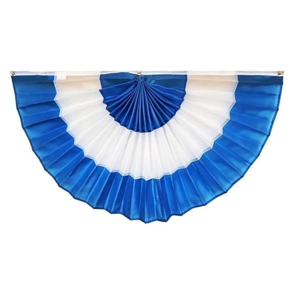 Winter Nylon Flag Bunting 3' x 6' Fully Sewn Blue & White 3 Stripe Fan Flag Bunting Banner. Pleated Fans Made in The USA