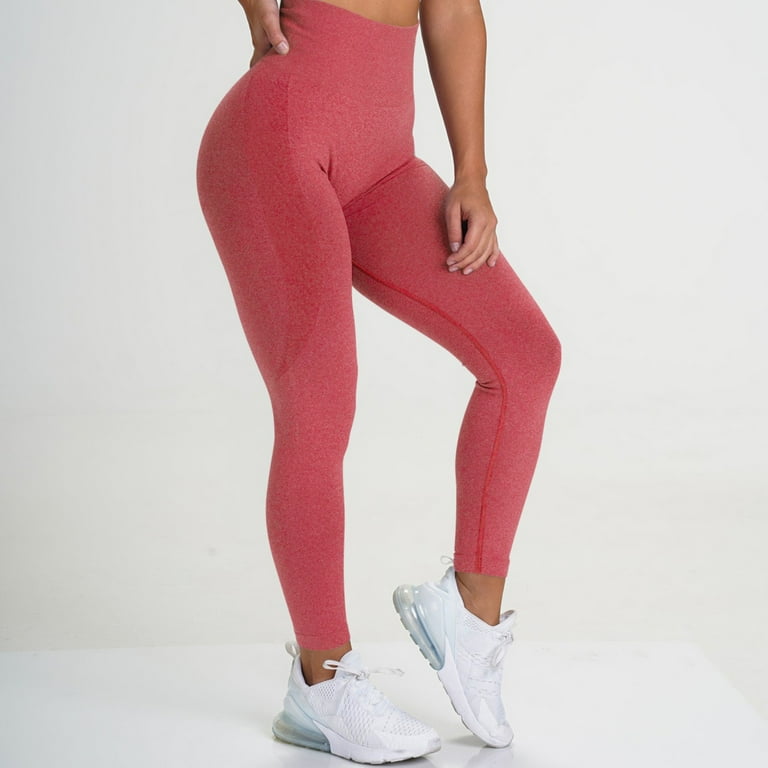 Winter Nylon Spandex Full Length Workout Gym Running High Waisted Seamless Sweatpants for Women Red Activewear Yoga Sports Color Hip Lifting Women s