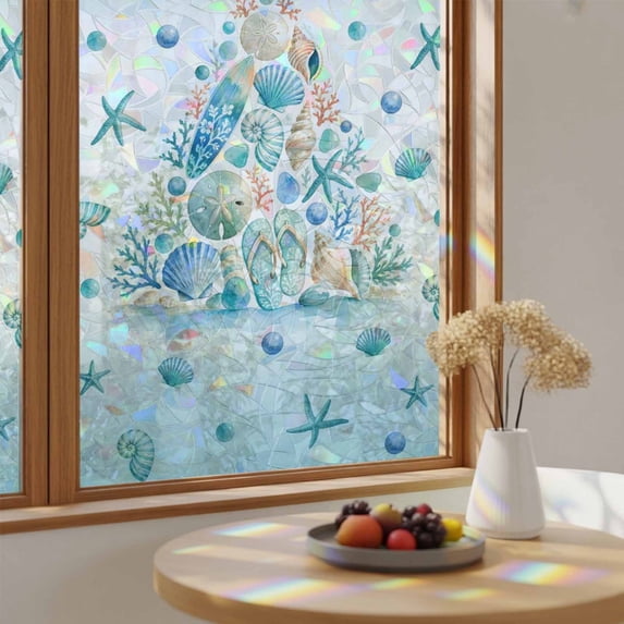 Conch Shell Fod Winter Ocean Starfish Coral Shell Window Privacy Film,Heat Control Sun ...