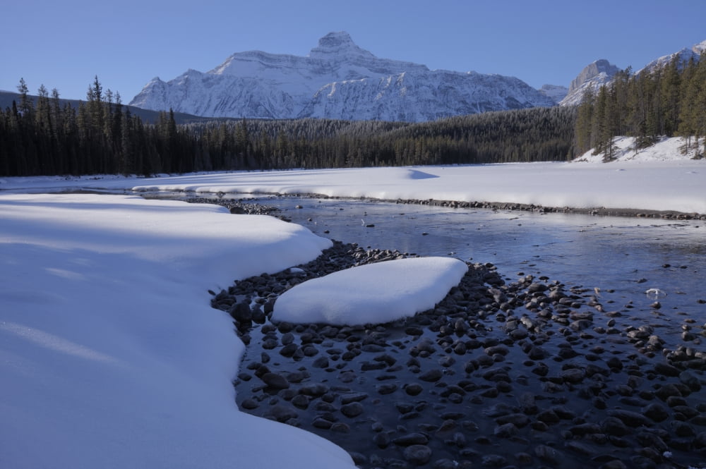 Winter On The Athabasca River In The Canadian Rockies Jasper National Park Alberta Canvas Art - Dan Jurak Design Pics (17 x 11)