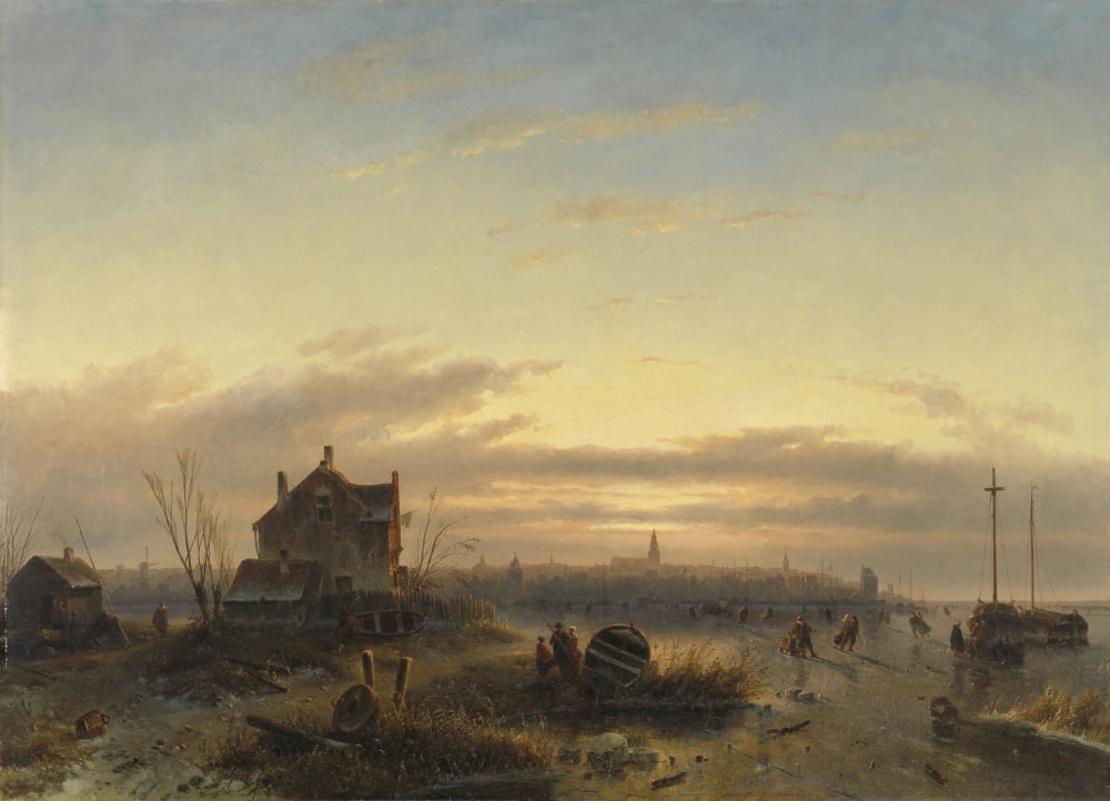 Winter On The Ij In Amsterdam Canvas Art - (24 x 18)