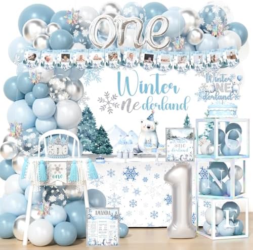 Happy Birthday Cake Topper - Light Blue Snowflake & Bow Castle Theme For Winter Wonderland Party Decor