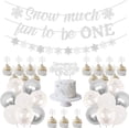 thumbnail image 1 of Winter Onederland 1st Birthday Decorations, Glitter Silver Snow Much Fun To Be One Banner & Cake Topper, Snowflake Balloons Garland for Girl Boy Winter Wonderland First Birthday Party Supplies, 1 of 5