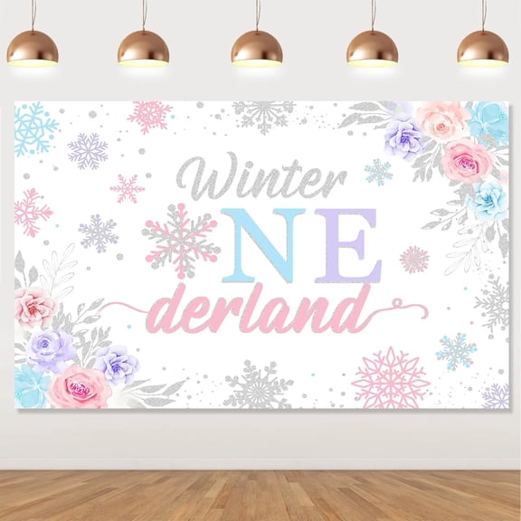 Winter Onederland Backdrop, Snowflakes, Flower Girls, 1st Birthday Photography Background, Photo Party Decor