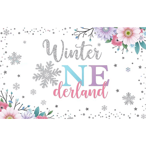 Winter Onederland Backdrop Winter Onederland First Birthday Party Decorations Girl Snowflake 1st Onederland Birthday Banner Background Blue Pink And Silver