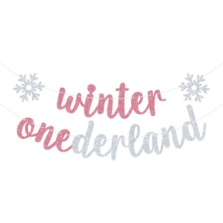 Winter Onederland Banner, Miss Onederful, Sweet Little Snowflake, Winter Theme 1st Birthday Party Decorations Pink Glitter