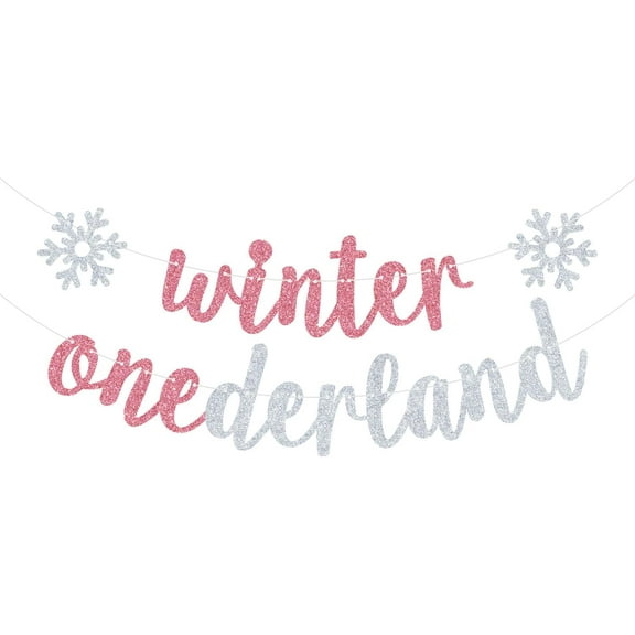 Winter Onederland Banner, Miss Onederful, Sweet Little Snowflake, Winter Theme 1st Birthday Party Decorations Pink Glitter