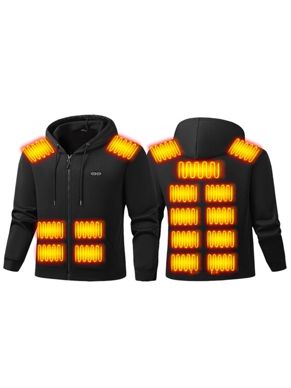 Winter Outdoor Adults Heated Pullover Hoodie,17 Heating Zones Lightweight Electric Heating Hooded Jacket Sweatshirt