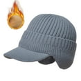 thumbnail image 1 of Winter Outdoor Fleece Lined Warm Ear Protection Ear Flaps Cap Peaked Knit Cap Beanie Hat Bomber Hats GREY, 1 of 8