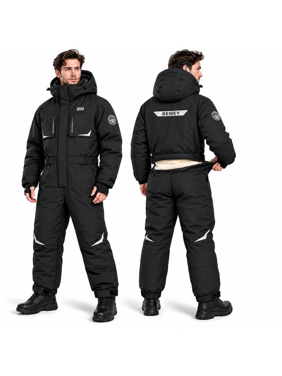 Winter Outdoor Riding Insulated Full Body Suit for Men, Warm Snowmobile Jumpsuit for Cold Weather Work