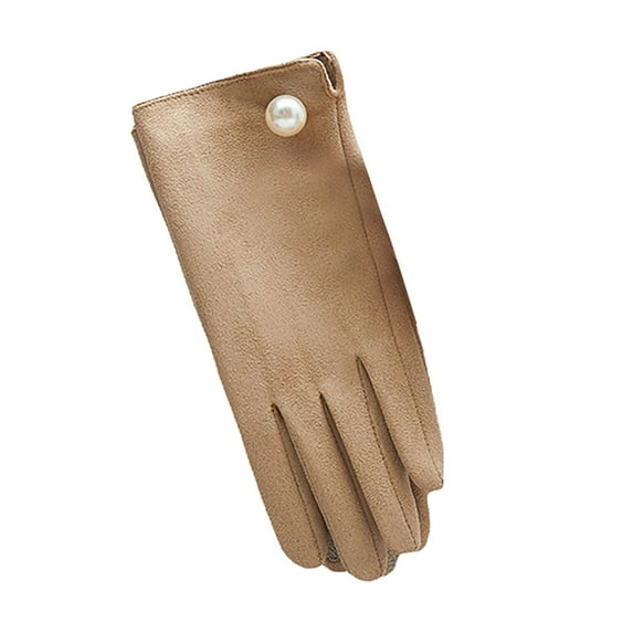 Winter Outdoor Warm Gloves Suede Pearl Cycling Driving Windproof Gloves Yellow A