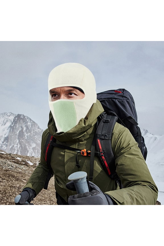 Winter Outdoor Warm Riding Mask, Face Protection, Neck Protection and Mouth Protection, Integrated Hood Cold Fleece Hat(White)