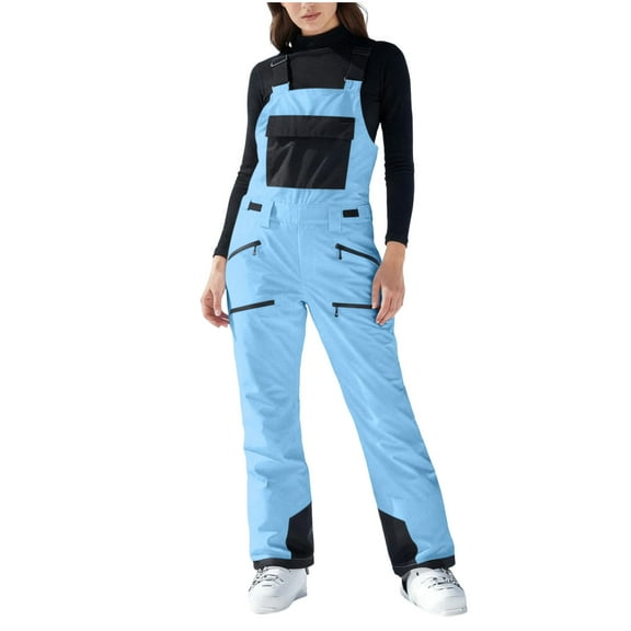 Winter Outdoor Women's Ski Overalls - Waterproof Windproof Insulated Romper, Elastic Waist Snowpants Comfy for Skiing, Snowboarding & Cold Days Blue XL