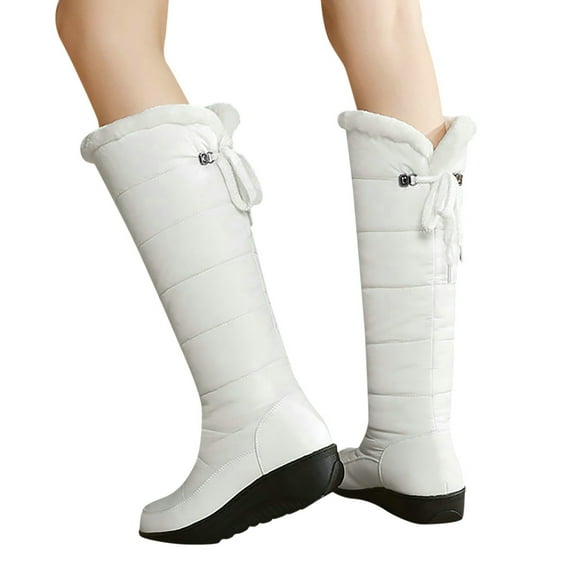 Winter Over The Knee Platform Boots for Women with Thick Sole Round Toe Design Comfortable and Warm Mid Calf Footwear Fashion,Color:White,Size:7