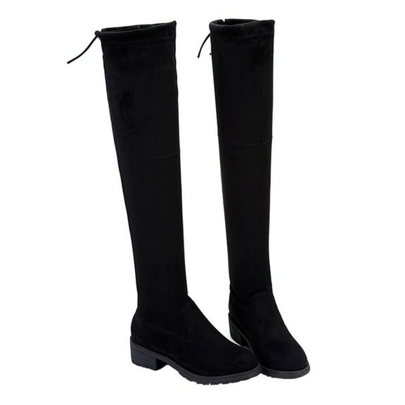 Winter Over The Knee Pull-on Boots Trendy Faux Suede Thigh High Chunky Block Heel Long Boot Cozy Soft Winter Shoes