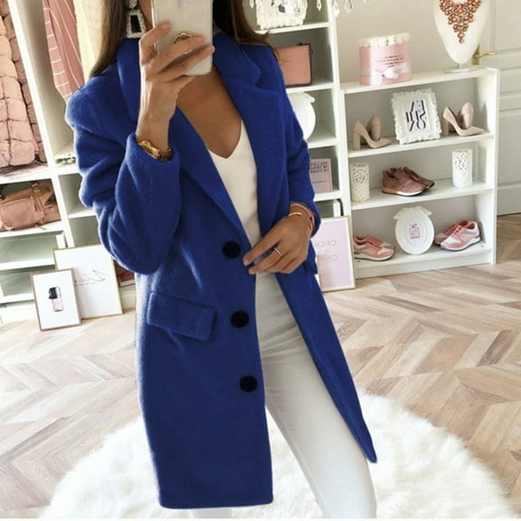 Winter Overcoats for Women Fall Trendy Wool Blend Trench Coat Notched Collar Button Down Fleece Outerwear with Pockets