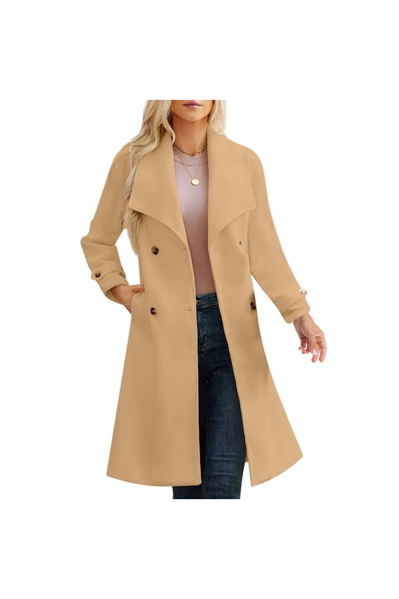 Winter Overcoats for Women Long Trench Coat Belted Windbreaker Pea Coat Double Breasted Lapel Outerwear with Pockets